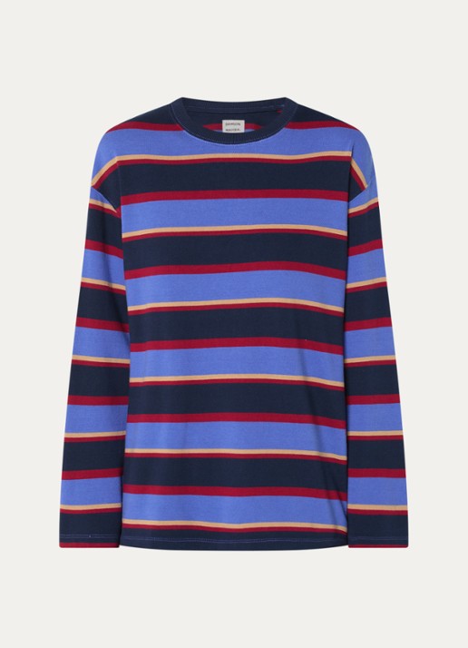 Damson Madder Ali longsleeve met streepprint - voorkant donkerblauw