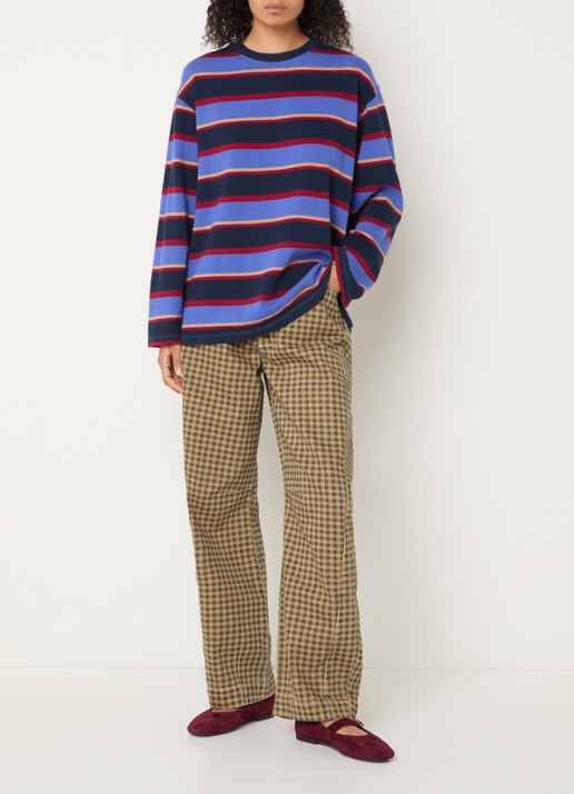 Damson Madder Ali longsleeve met streepprint - voorkant 2 donkerblauw