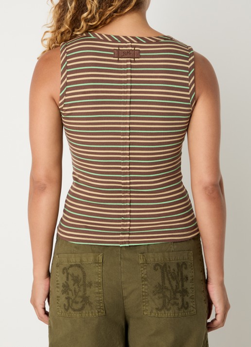 Damson Madder Arlea tanktop met V-hals en streepprint - achterkant bruin