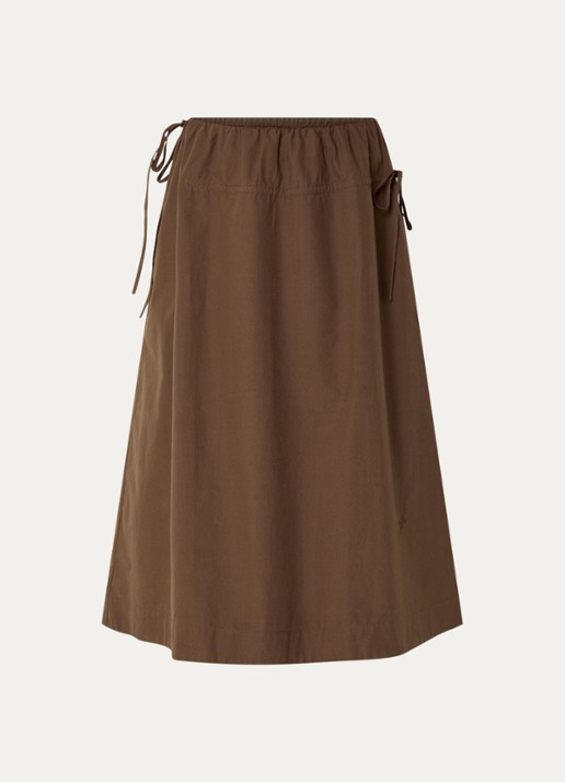 Damson Madder Caspia midi rok met steekzakken - voorkant 3 chocoladebruin