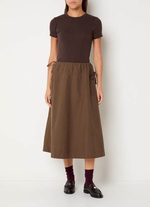Damson Madder Caspia midi rok met steekzakken - voorkant 4 chocoladebruin