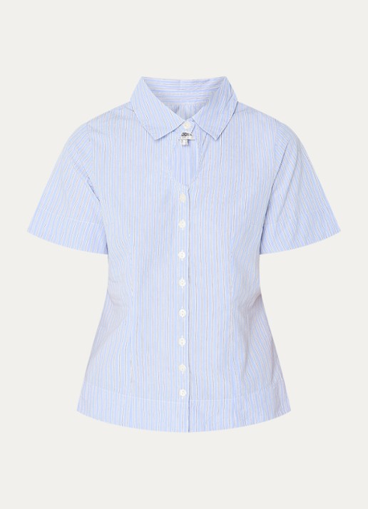 Damson Madder Ebba blouse met streepprint - voorkant blauw