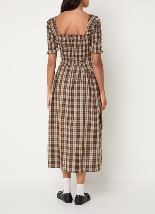 Damson Madder Emmy midi jurk met ruitdessin - achterkant 3 bruin