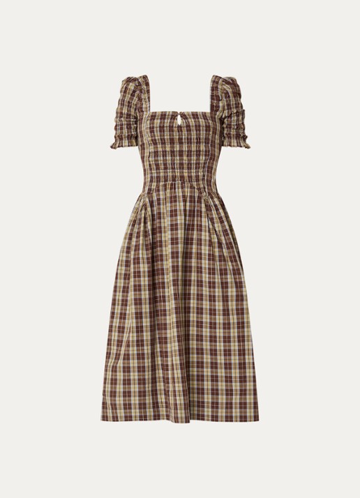 Damson Madder Emmy midi jurk met ruitdessin - voorkant bruin