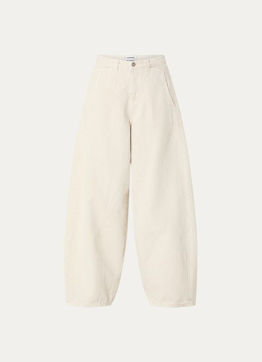 Damson Madder Erika high waist balloon fit jeans met logo en steekzakken  - voorkant beige
