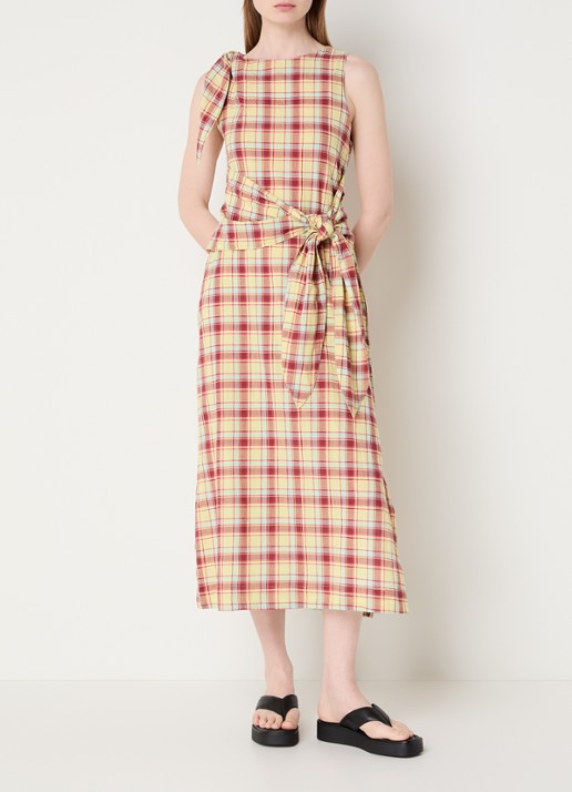 Damson Madder Estelle midi jurk met ruitdessin en gestrikt detail