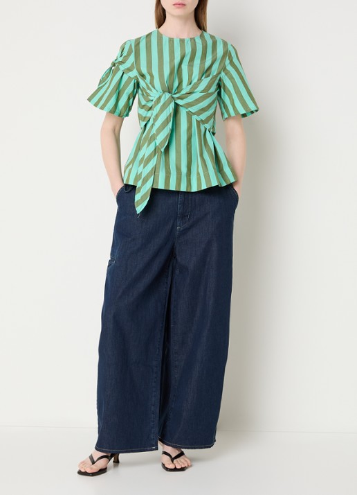 Damson Madder Estelle top met streepprint en gestrikt detail - voorkant 3 groen