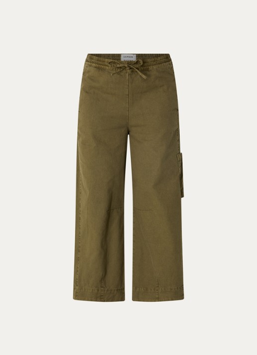 Damson Madder Felix high waist wide fit cargobroek met borduring - voorkant olijfgroen