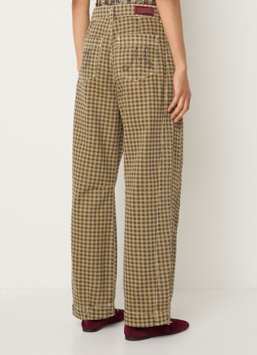 Damson Madder Felix high waist wide leg jeans met gekleurde wassing en ruitdessin - achterkant 3 mosterd