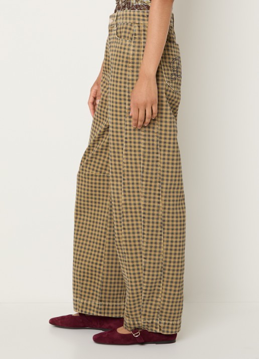 Damson Madder Felix high waist wide leg jeans met gekleurde wassing en ruitdessin - detail 5 mosterd