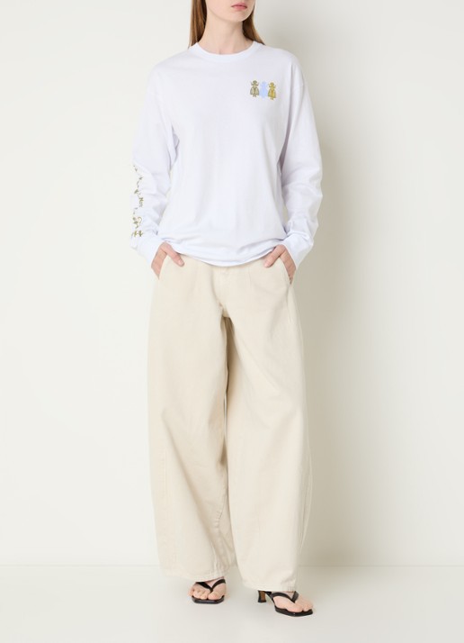 Damson Madder Green juice longsleeve met print - voorkant 2 wit