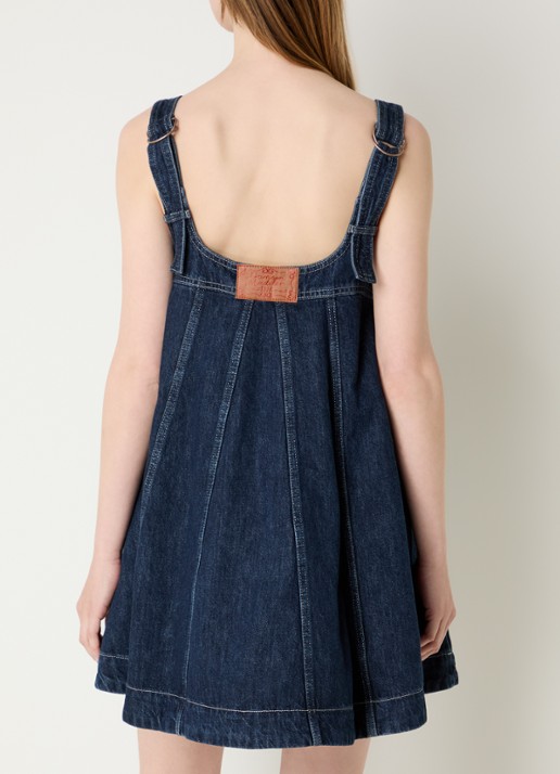 Damson Madder Immy A-lijn mini denimjurk met steekzakken  - achterkant indigo