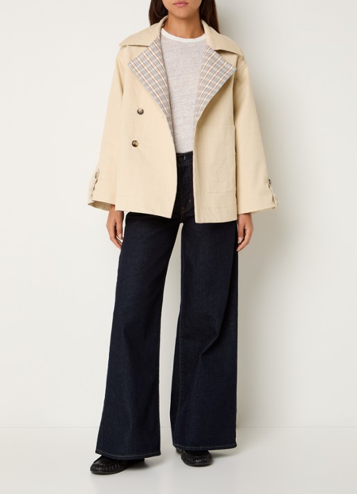 Damson Madder Jerry cropped trenchcoat met steekzakken - voorkant 4 beige