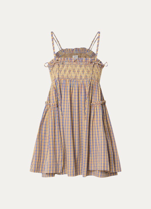Damson Madder Lilo mini jurk met ruitdessin - voorkant 3 geel