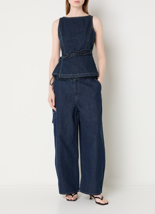 Damson Madder Maxime top van denim met overslag - voorkant 2 indigo