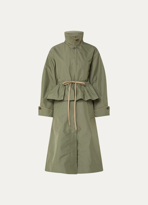 Damson Madder Myrtle trenchcoat met strikceintuur - voorkant groen