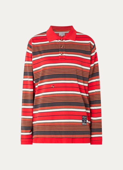 Damson Madder Noah regular fit polo met streepprint - voorkant rood