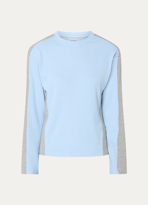Damson Madder Romey longsleeve met ribstructuur - voorkant blauw
