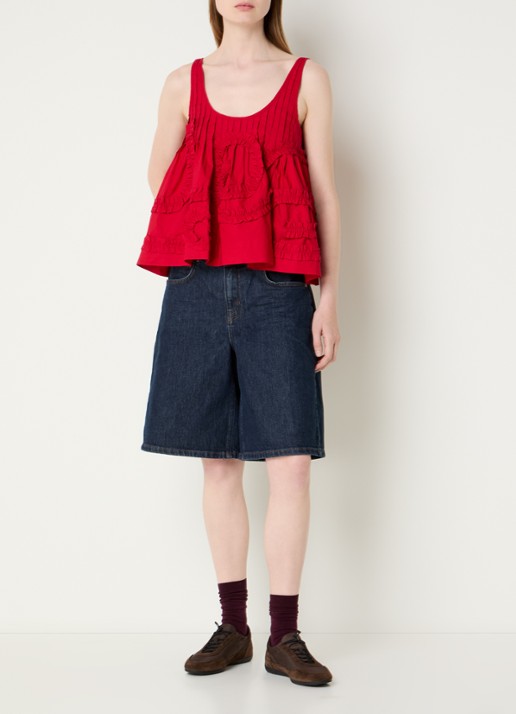 Damson Madder Stella mouwloze top met ruches - voorkant 3 kersenrood