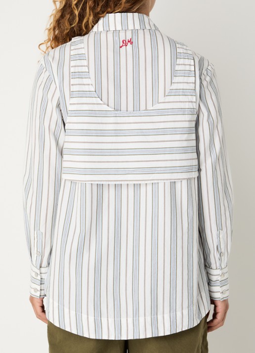 Damson Madder Valeria oversized blouse met streepprint - achterkant 4 gebroken wit