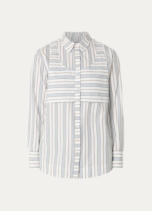 Damson Madder Valeria oversized blouse met streepprint - voorkant 2 gebroken wit