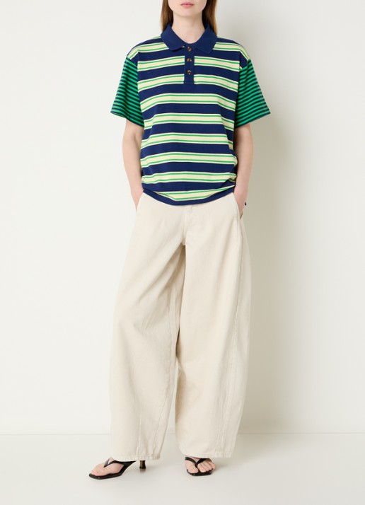 Damson Madder Zia Polo met streepprint - voorkant 2 donkerblauw