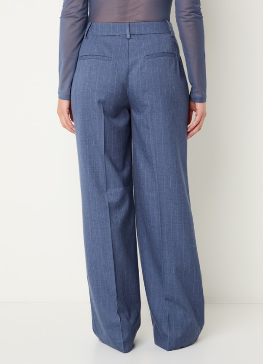 Dante 6 Alain mid waist wide fit pantalon met krijtstreep - achterkant 4 indigo