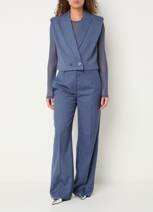 Dante 6 Alain mid waist wide fit pantalon met krijtstreep - voorkant 2 indigo