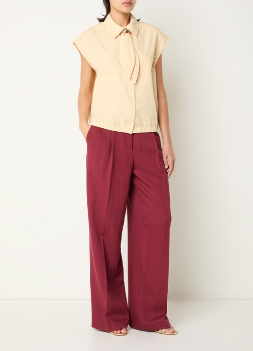 Dante 6 Alcon mouwloze blouse met sjaalkraag - voorkant 4 lichtgeel