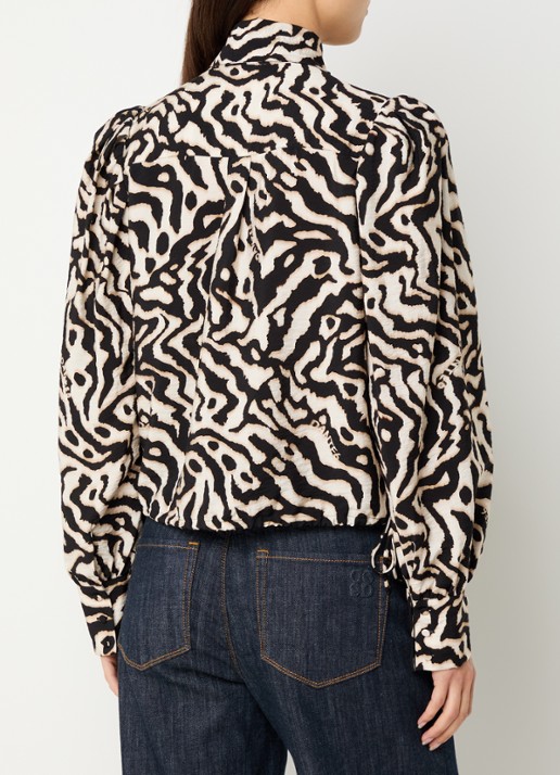 Dante 6 Cheska blouse met print en sjaalkraag - achterkant 3 zwart