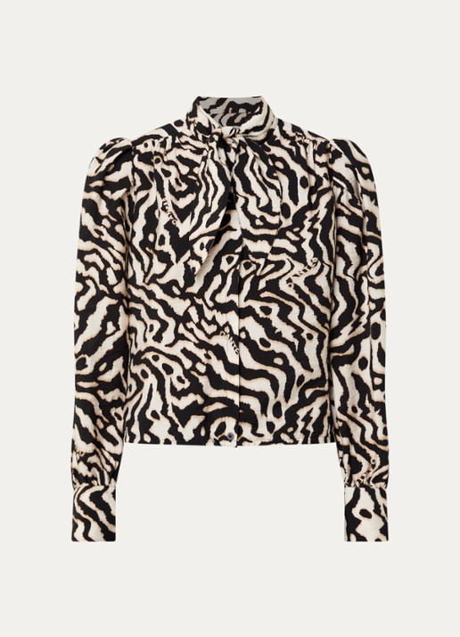 Dante 6 Cheska blouse met print en sjaalkraag - voorkant zwart