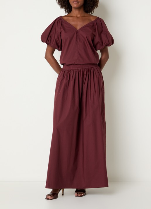 Dante 6 Gisole mid waist maxi rok met split - voorkant 2 kastanjebruin