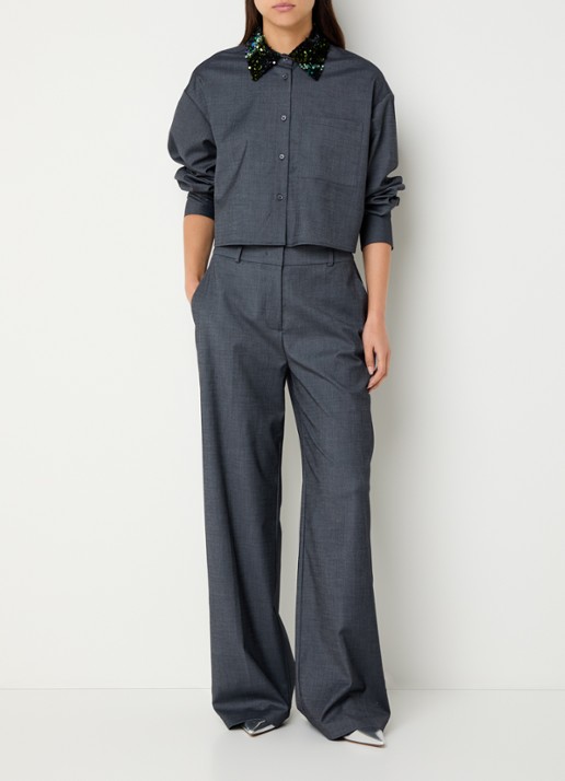 Dante 6 Gomo high waist wide fit pantalon met steekzakken - voorkant 2 donkergrijs