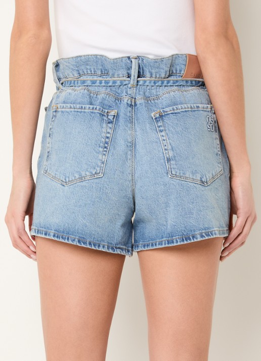 Dante 6 High waist straight leg korte broek van denim met lichte wassing - achterkant indigo