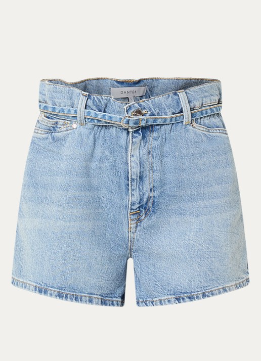 Dante 6 High waist straight leg korte broek van denim met lichte wassing - voorkant 3 indigo