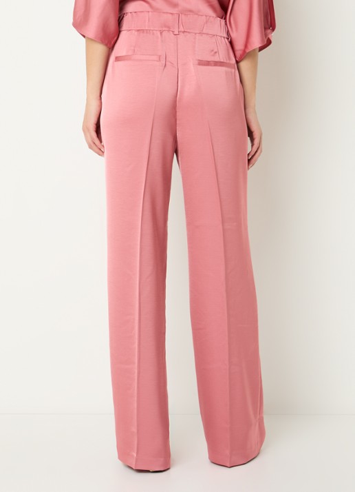 Dante 6 High waist wide fit pantalon van satijn  - achterkant roze