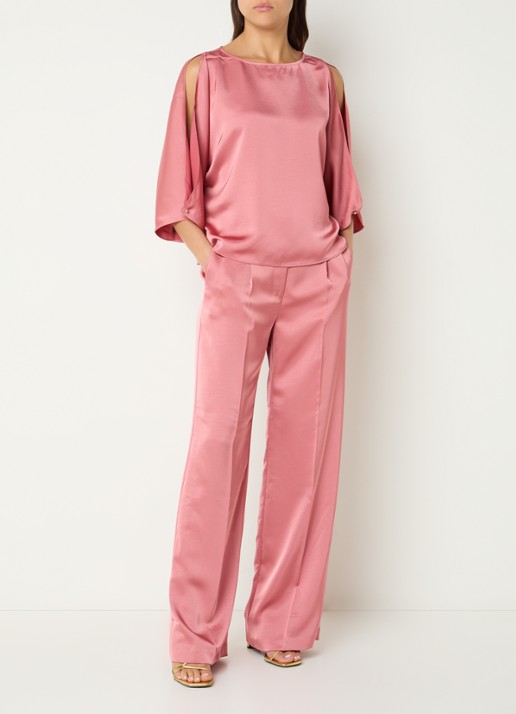 Dante 6 High waist wide fit pantalon van satijn  - voorkant 4 roze