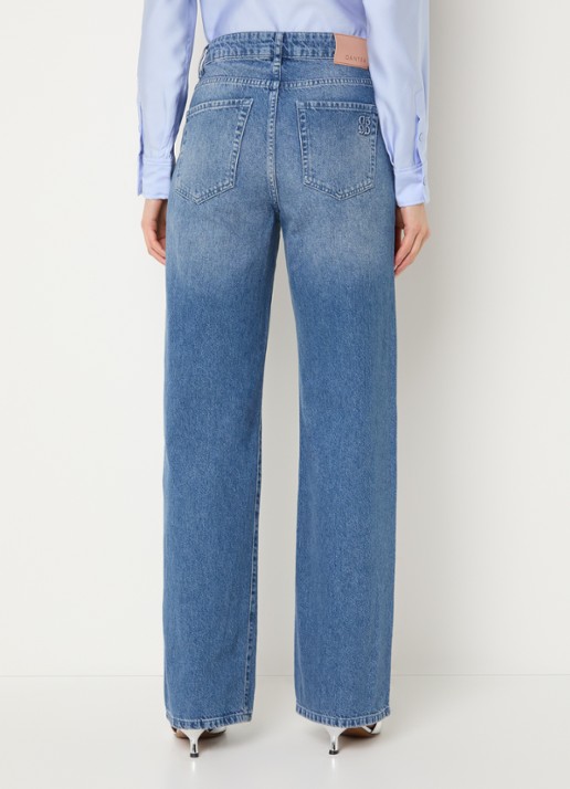 Dante 6 High waist wide leg jeans met medium wassing - achterkant 5 indigo