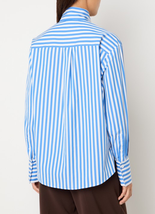 Dante 6 Ivez blouse met sjaalkraag en streepprint - achterkant 2 blauw