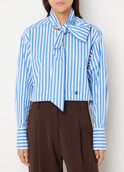 Dante 6 Ivez blouse met sjaalkraag en streepprint - detail blauw