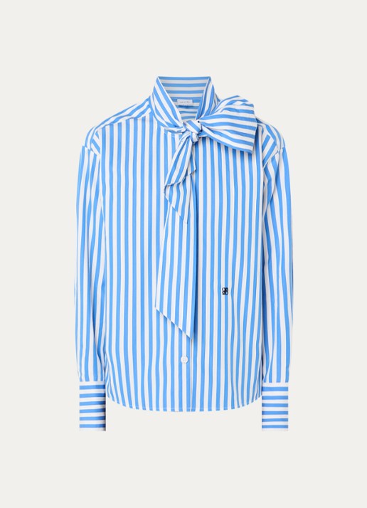 Dante 6 Ivez blouse met sjaalkraag en streepprint - voorkant 3 blauw