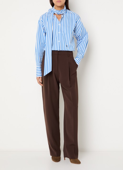 Dante 6 Ivez blouse met sjaalkraag en streepprint - voorkant 4 blauw