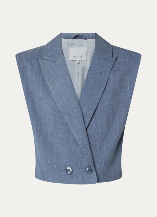 Dante 6 Jarod doube-breasted gilet met krijtstreep - voorkant 2 staalblauw