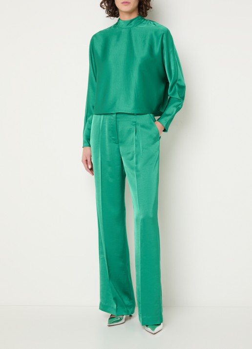 Dante 6 Jules high waist straight fit broek van satijn - voorkant 4 groen
