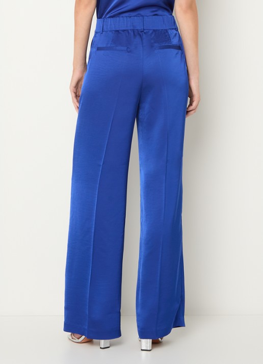 Dante 6 Jules high waist straight fit pantalon van satijn - achterkant 4 kobaltblauw