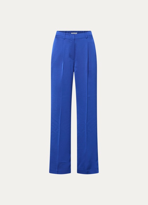 Dante 6 Jules high waist straight fit pantalon van satijn - voorkant kobaltblauw