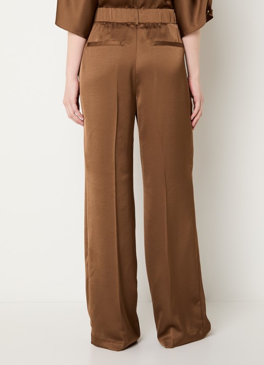 Dante 6 Jules high waist wide fit pantalon van satijn - achterkant 4 cognac
