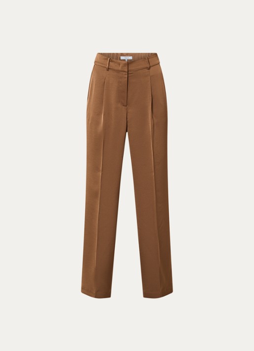 Dante 6 Jules high waist wide fit pantalon van satijn - voorkant cognac