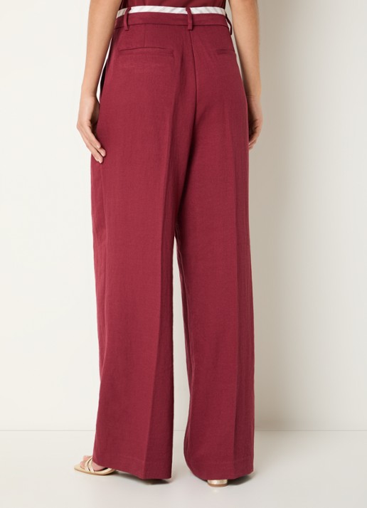 Dante 6 Kenila high waist wide fit pantalon met steekzakken - achterkant 3 donkerrood