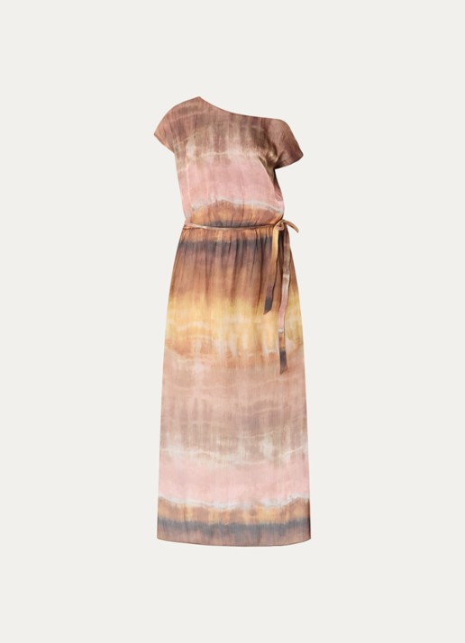 Dante 6 Kylan one shoulder maxi jurk met lurex en print - voorkant 3 lichtbruin